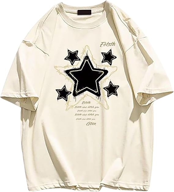 Graphic Tees for Women Men Baggy Star Shirt Grunge Summer Casual Tops Goth Embroidery Oversized Aesthetic Clothes