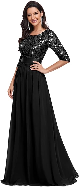 Ever-Pretty Women's Sequin Chiffon Formal Evening Dresses A Line Half Sleeves Mother of The Bride Dress 00683