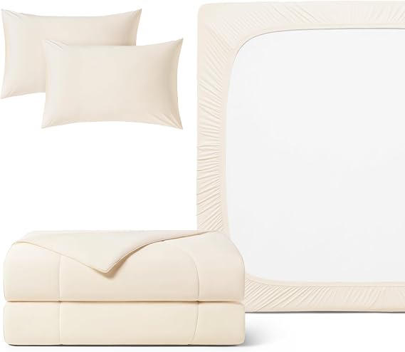 REST Buy 2 GET 35 Percent Off: Evercool Comforter Plus 3PC Starter Sheet Set Bundle, in Snow Ivory, Full Size