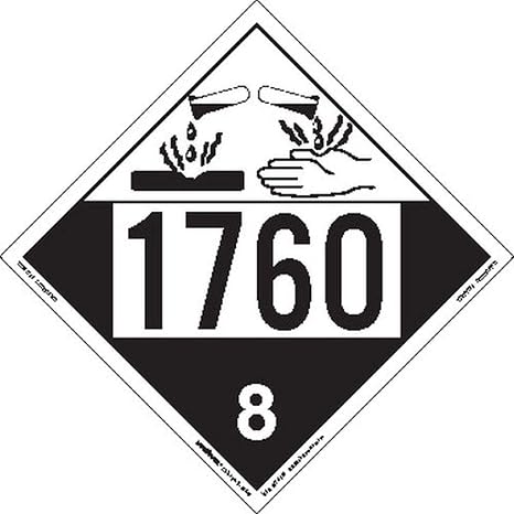 Labelmaster ZEZ41760 UN 1760 Class 8 Corrosive DOT Placard, Rem Vinyl
