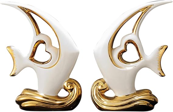 Modern Abstract Sculptures Deco Fish, Ceramic Table Decoration, for Living Room, Window Sill, Apartment, Office Decoration Sculpture,Lucky Gold b