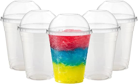 Smoothie Cups with Dome Lids Clear Drinks Cup Plastic Cups Smoothies Iced Coffee Milkshakes Slushy Juice Bubble Tea Leakproof Reusable Hand Washable Recyclable (10, 12oz)