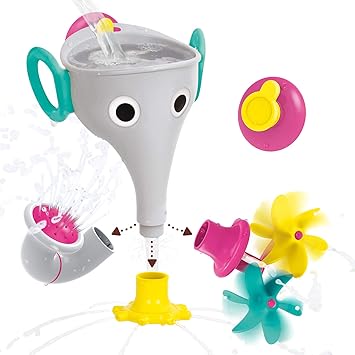 Yookidoo Elephant Baby Bath Toys for 18+ Months Old - 3 Trunk Attachments, Mold-Free Suction Cup - Kids Bath Toys for 2 - 4 Year Olds - Birthday Gifts for Girl and Boy - Toddler FunEleFun Grey