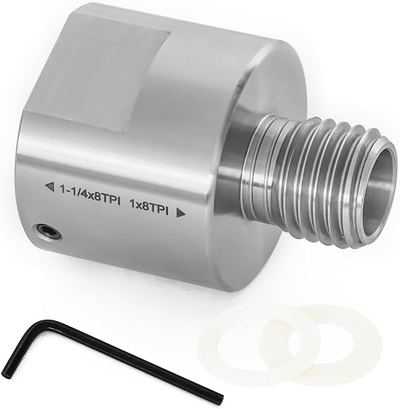 Lathe Spindle Adapter,Lathe Headstock Spindle Adapter,Converts 1-1/4" x 8TPI Female (Internal) to 1" x 8TPI Male (External) for Woodworking Lathe.