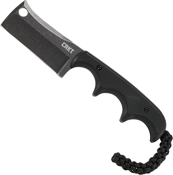 CRKT Minimalist Cleaver EDC Knife: Compact Everyday Knife with Fixed Blade Foldable Utility Knife with Black Finish Resin Fibre Handle and Sheath 2383K