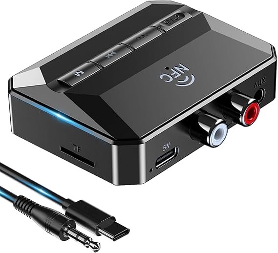 KAIY Bluetooth Receiver for Home Stereo with NFC, Wireless Audio Receivers & Adapters with RCA & 3.5mm AUX, Low Latency Bluetooth Adapter for Stereo, Support USB Drive & TF Card for Old Speakers