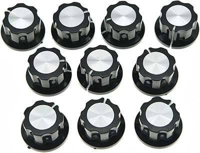 KAISH 10x Guitar Mini Effect Pedal Knobs 6mm Black wSilver Cap Knob for Boss Pedals
