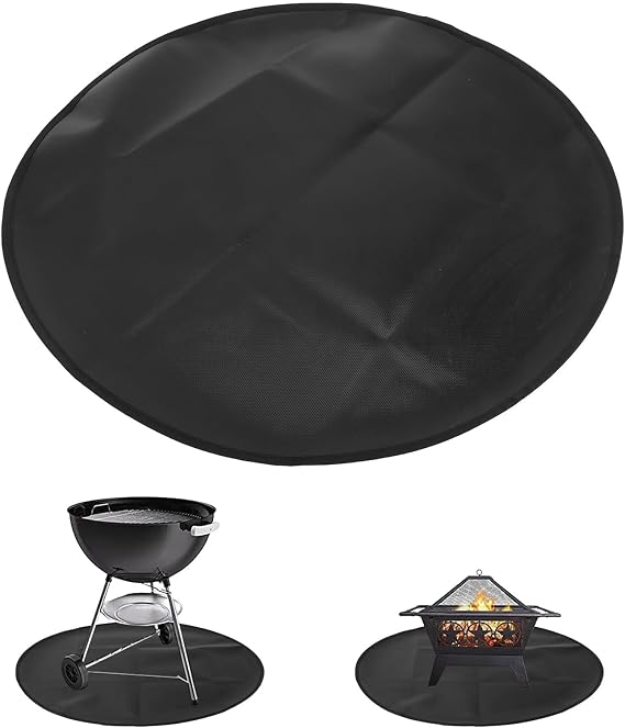 24 Inch Round Fire Pit Mat, Fireproof Under Grill Mat Deck Patio Protector Pad, Oilproof Water Proof Heat Insulated Camping Stove Mats, Easy to Clean, Reusable (Double Sided Silicone)