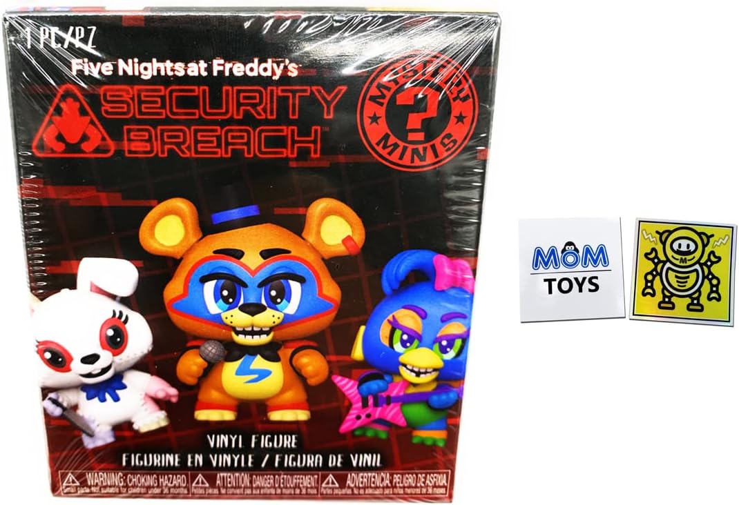 MOTIONRUSH Five Nights at Freddy's Security Breach Mystery Minis Collectible Figures One FNAF Mystery Figure and 2 My Outlet Mall Stickers