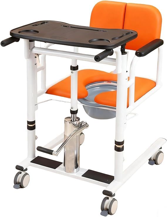 Patient Lift for Home, Electro Hydraulic Transferred Lift Wheelchair, Bedside Commodes Patient Lift Transfer with 180° Split Seat and Bedpan for Elderly & Handicapped, Height Adjustable