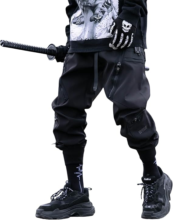 Men's Techwear Pants Black Cargo Pants Tactical Multi Pocket Baggy Pants Functional Jogger Pants Men Harem Pants