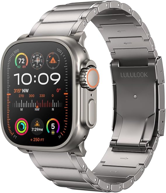 LULULOOK Titanium Ultra 3/2/1 Watch Band for Apple Watch Bands for Men 49m | Titanium Metal Band for Men, Security Folding Clasp, DLC Coating & Adjustable Link Fit fits wrists 5.98.5 inches(150215mm)