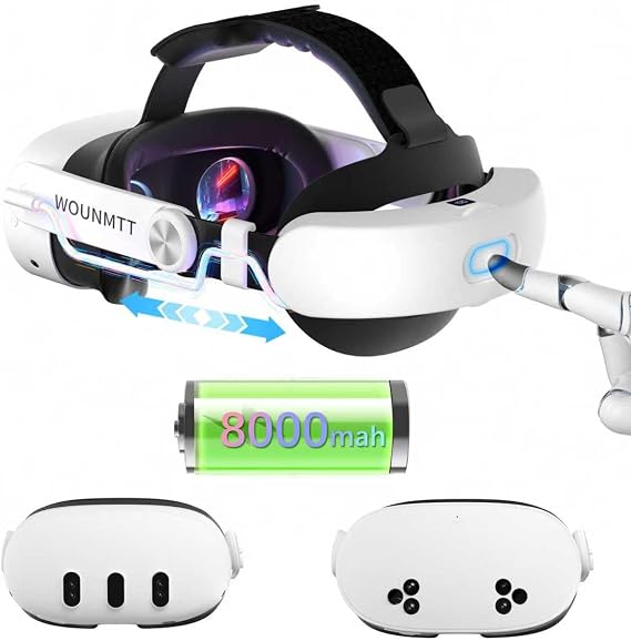 Head Strap for Oculus Meta Quest 3/3S with Battery, Adjustable VR Accessories with One-Click Fit, Rear Cushion Dial, 24H Playtime, VR Head Strap Reduce Facial Stress for Gaming Comfort