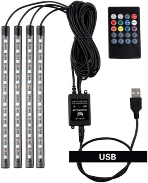 9 Led In-car Sound Sensitive Underfoot Rgb Led Lighting With Usb Input