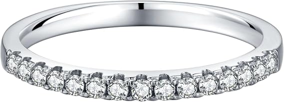 Half Eternity Moissanite Wedding Band, Sterling Silver and Rose Gold Plated 0.25Ct Wedding Diamond Ring, Promise Ring for Women