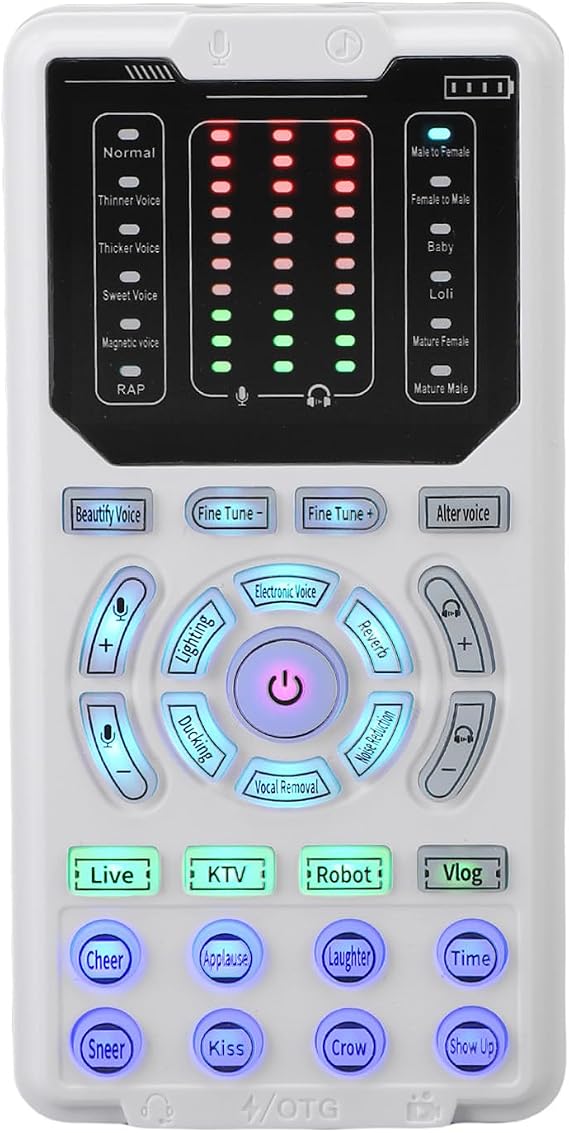 Voice Changer, 16 Voice Modes with Adjustable Pitch and 8 Sound Effects, Portable Audio Mixer for Live Streaming Karaoke Gaming Podcast Recording