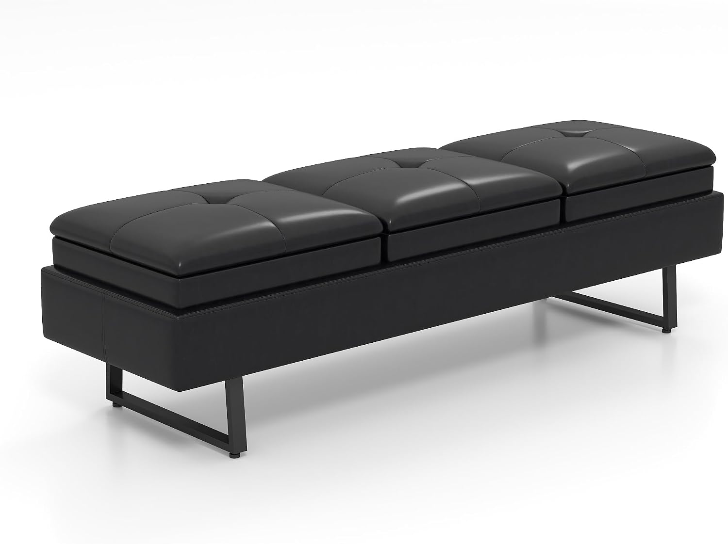 Kinsuite 3-Seat Waiting Room Bench - Office Waiting Room Chairs Leather Bench Waiting Room Furniture Modern Entryway Bench with Thickened Cushion for Office Barber Store Nail Salon, Black