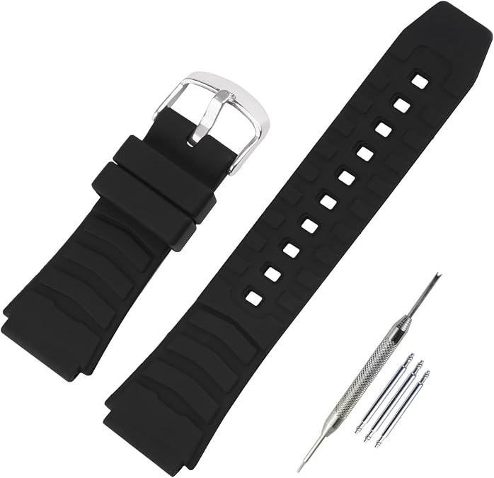 Men's Rubber Strap Replacement for Casio PRG-80 PRW-1000 PRW-1100 PAG-80 Ladies outdoor work waterproof silicone watch band wrist strap buckle(Black)