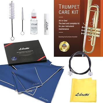 Libretto Trumpet (Cornet) All-Inclusive Care Kit + Libretto Microfiber Polish Cloth for Musical Instrument, 3 Sizes in 1 Pack, Blue