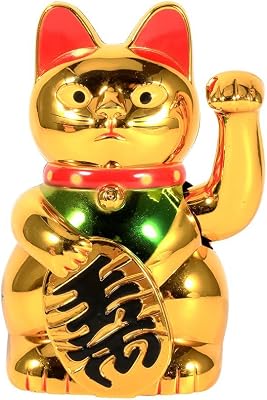 Waving Cat, Large Waving Hand Up Wealth Prosperity Welcoming Cat, Gold Good Luck Feng Shui Decoration for Car, Indoor and Office Decoration