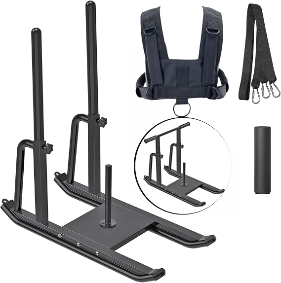 Weight Sled for Training Outdoor/Indoor, Workout Sled Push Pull Weighted Sled Football Speed Fitness Exercise Gym Equipment. Muscle Strength & Explosive Power.Adjust Height Suit for 1&2 Weight Plate