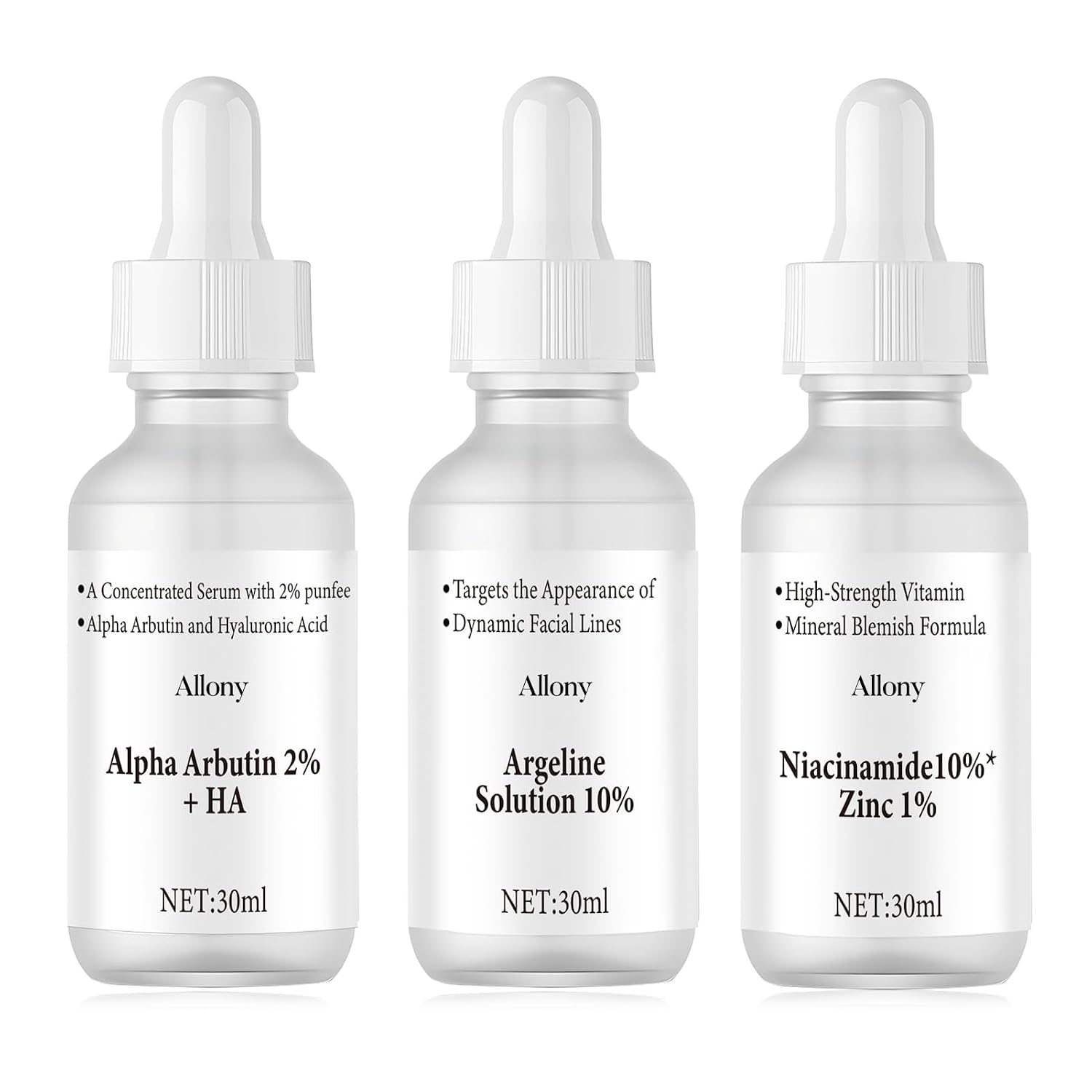 Niacinamide 10% + Zinc 1% Alpha Arbutin Serum Argeline Serum Gesichtspflege Set Verfeinert die Poren Entfernt Dunkle Flecken Reduziert Mattheit Hellt den Hautton Auf-3PCS