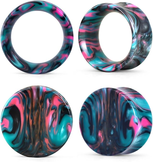 COOEAR Ear Plugs Tunnel Piercing Gauges for Ears, Double Flared Expander Stretchers, 2 Pairs of Colourful Acrylic Earrings