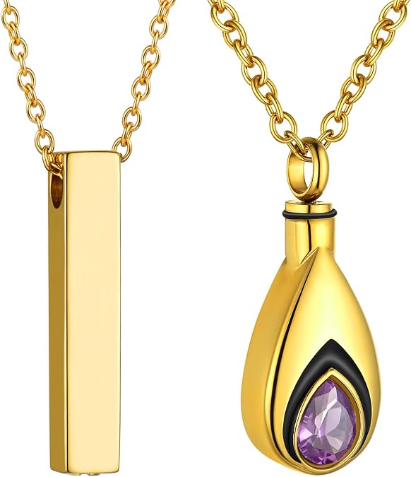 Rectangle Purple Alexandrite Urn Necklaces Bundle for Women, Charm Cremation Pendant Necklace Sets Jewelry (Gift Box)