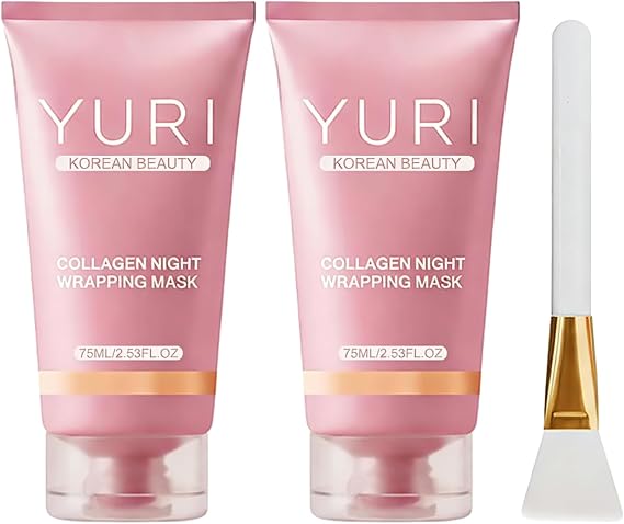 Yuri Korean Glass Skin, Collagen Mask, Collagen Night Wrapping Mask, Korean Skin Care Collagen Overnight Glass Skin Peel off Face Mask,Reduce Fine Lines & Dullness, for All Skin Types (2pcs)