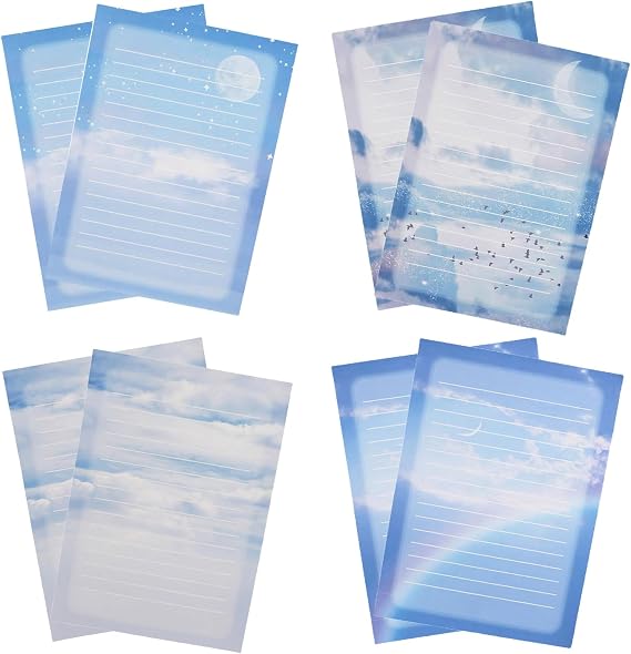 60 Lined Writing Stationery Paper, Colorful Sky Designs Stationery Paper for Writing Letter, Notes, Invitations, 4 Different Style (9.4 x 6.6")