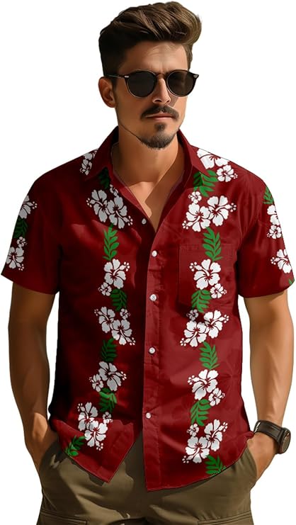 AMOMA Men's Tropical Car Hawaiian Shirt Short Sleeve Button Down Summer Beach Aloha Shirts