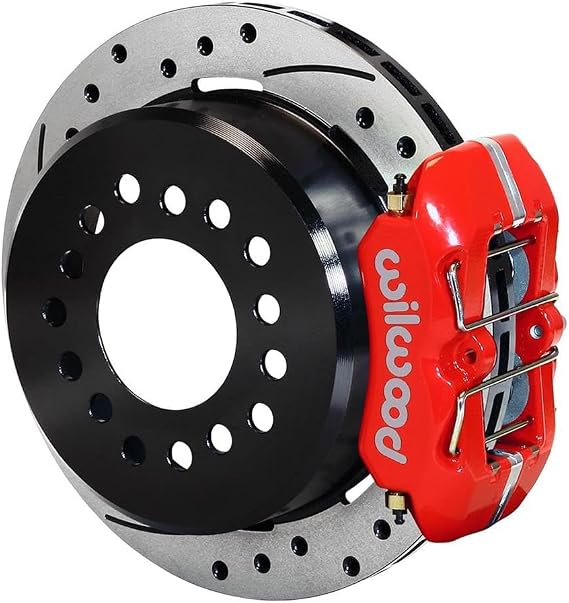 Wilwood Brake System, Dynapro, Rear, 4 Piston Caliper, 11.000 in Drilled/Slotted Iron Rotor, Aluminum, Red Powder Coat, GM 12-Bolt, Kit