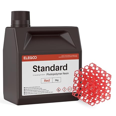 ELEGOO Standard LCD UV 405nm 3D Resin for MSLA 3D Printer Photopolymer 3D Printer Resin - Clear Red 2KG