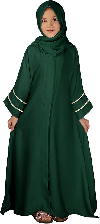 IDOPIP Muslim Dress for Girls Islamic Prayer Abaya Long Sleeve Cardigan Kaftan Robe Dresses with Hijab Ramadan Dubai Outfits