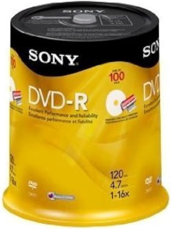Sony 16x 4.7GB Inkjet Printable Blank DVD-R (100-Pack Spindle)
