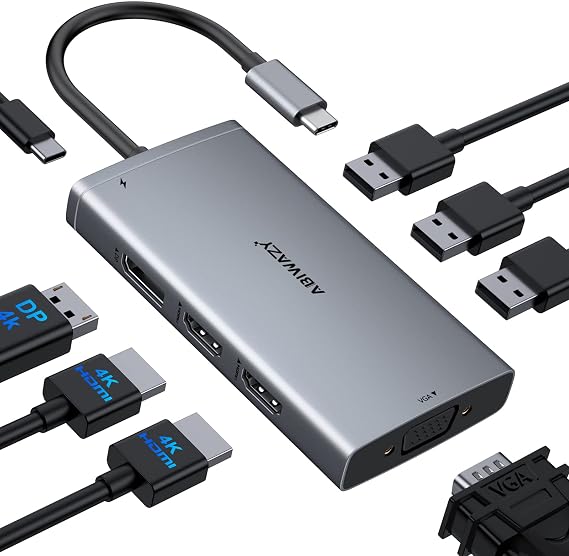 USB C Docking Station Dual Monitor Computer Multiple Monitor Hub Adapter | Laptop Docking Station to Dual 4K HDMI,DisplayPort,VGA, 00W PD,3 USB for HP Dell Lenovo Thinkpad Surface Windows Laptops