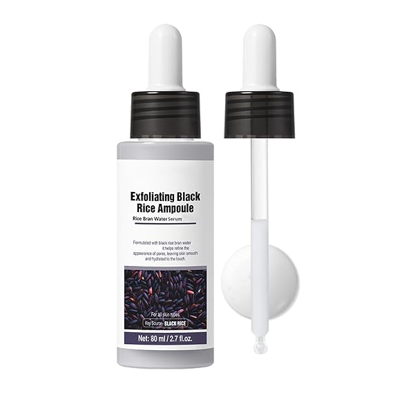 Black Rice Blackhead Exfoliating Serum, Daily Soft Exfoliating Face Scrub Dead Skin Cells Remover for All Skin Types Skin Care, Gentle Cleansing Serum with Black Rice Extract AHA BHA, 2.7 Oz