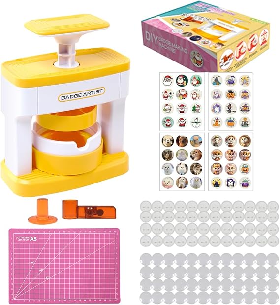 Button Maker Machine 55mm(2.16inch),DIY Pin Badge Button Maker,Button Press Machine with 48Pcs Button&Pictures&Circle Cutter&Cutting