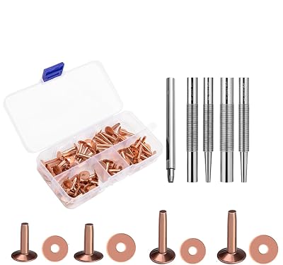 WUTA Copper Rivets and Burrs, 86Pcs, Solid Brass Rust-Proof Studs Leather Copper Rivet for Leather Pure Copper Rivet Setting Tool for Belts Wallets Collars Leather DIY Craft Supplies 4 Sizes Copper