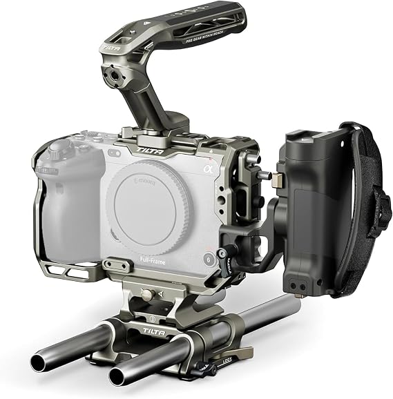 Tilta Camera Cage Pro Kit for FX3, FX3A, FX30 V2 | Top Plate NATO Rail, Cold Shoe, 1/4"-20 and 3/8"-16 | Includes Cage, Top Handle, Side Handle, Baseplate | Titanium Gray