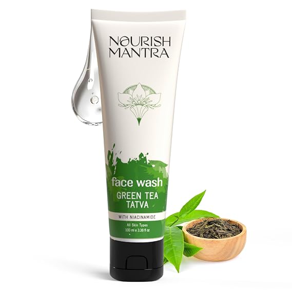Nourish Mantra Green Tea Tatva Face Wash | With Green Tea, Walnut Powder & Niacinamide| For All Skin Types | 2-in-1 Exfoliator & Face Cleanser | Paraben & SLSSLES Free - 100 ml