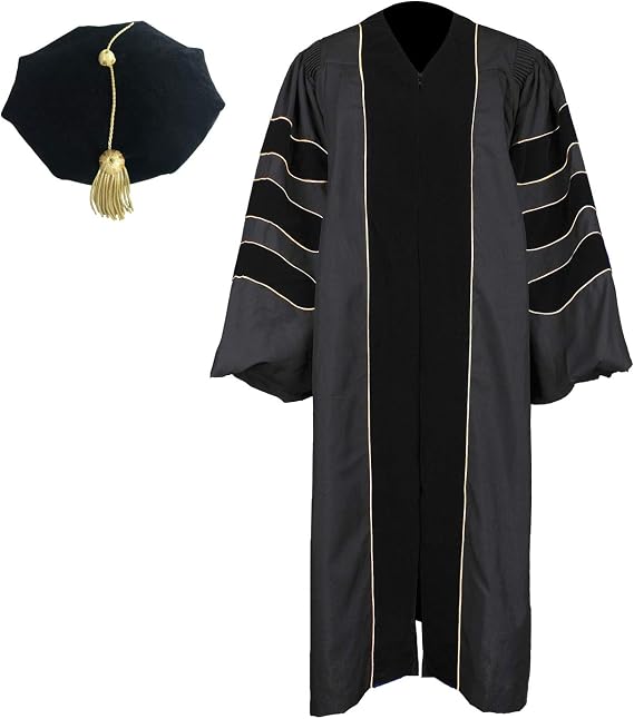 Newrara Doctoral Graduation Gown with 8-Sided Velvet Tam Set | High-density Matte Polyester, Adjustable 8-Sided Velvet Tam with Gold Tassel, for PhD Graduation, Unisex Multi-size