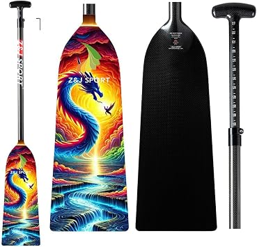 Z&J SPORT Adjustable Dragon Boat Paddle, IDBF Approved Carbon Fiber Paddle, Dragon Graphic Paddle with Adjuster for Dragon Boat Race with Adjustable T Handle