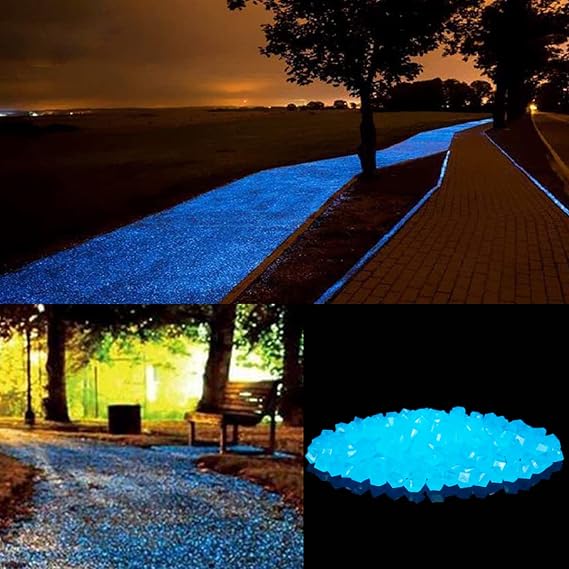 300 Pcs Glowing Rocks, Glow in The Dark Rocks for Outdoor Decor Garden Lawn Yard, for Fish Tank, Aquarium Outdoor Yard Decor Garden Gravel Decoration for Backyard Walkway Pathway Lawn (Blue 14mm*11mm)