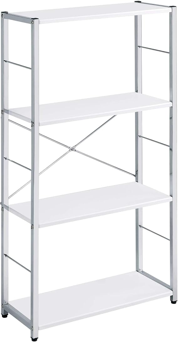 White and Chrome 4-Tier Rectangular Bookshelf