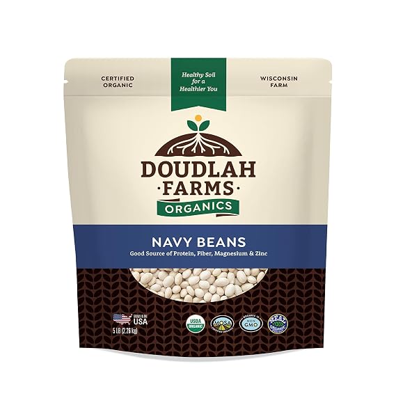 Organic Navy Beans 5 lb - Non-GMO, USDA Organic, Tested Clean Certified, Vegan - Rich in Fiber & Protein for Soups, Burritos, Salads & Chili - Grown In USA, Farmed From Regenerative Soil by a Wisconsin Family Farm