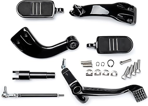 Black Mid Controls Set Compatible for 2004-2013 Harley Sportster XL 883 1200 Brake & Shift Levers, Linkage, Foot Pegs Durable Steel with Rubber Surface