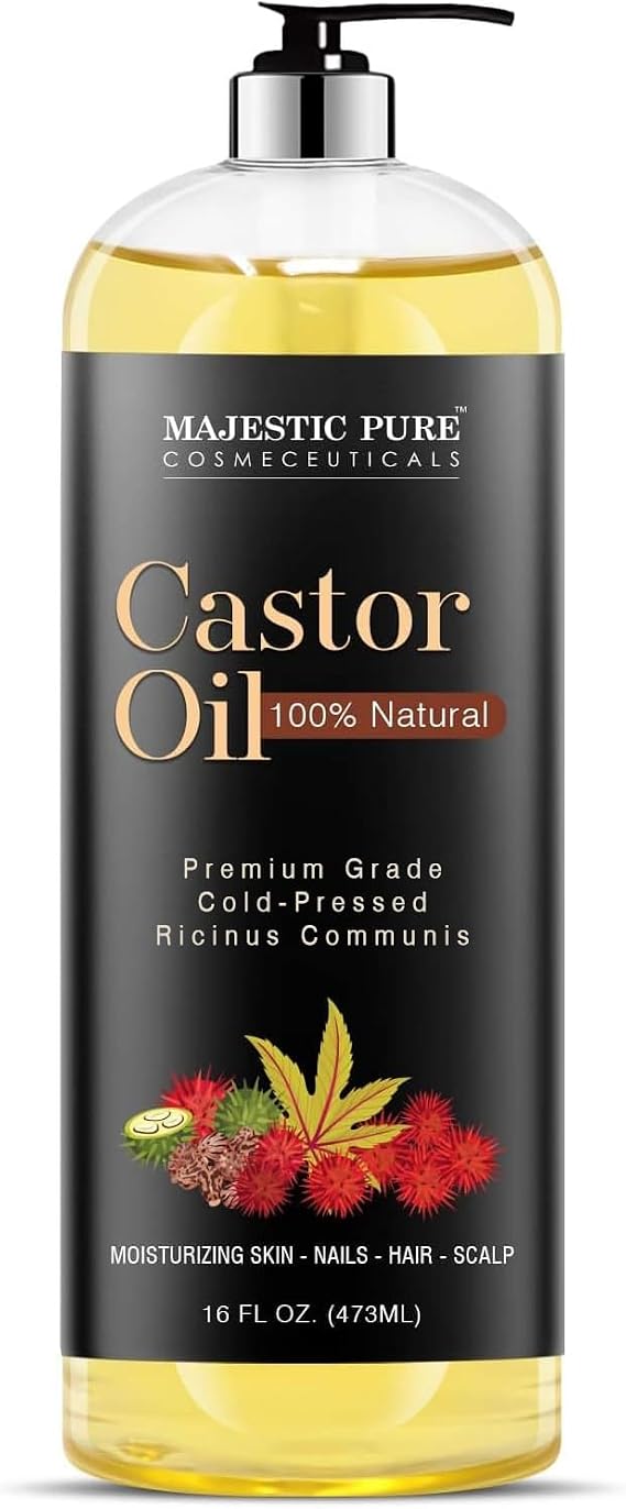 Majestic Pure Castor Oil - 16 Fl Oz | Suitable for pre-shampoo treatments, overnight oiling and everyday hair care rituals.