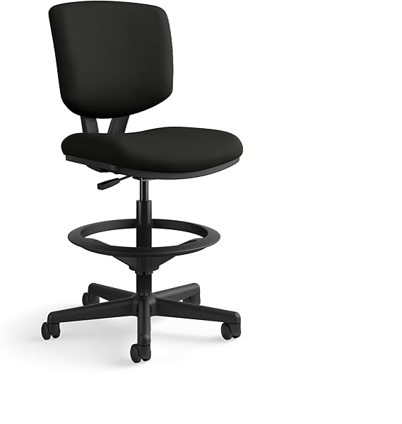 HON Volt Standing Desk Chair with Bonded Leather Seat and Back, Armless Ergonomic Task Stool with Adjustable Footring and CenterTilt Recline for SitStand Workstations, Black