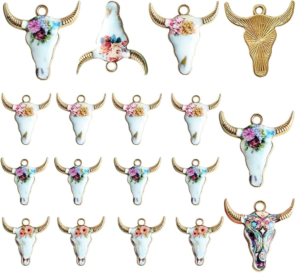 SSYHQAX Cowhead Gold Plated Enamel Pendants Metal Animals Charms Pendant for Earrings DIY Jewelry Making Necklace Bracelet Keychain Craft Findings